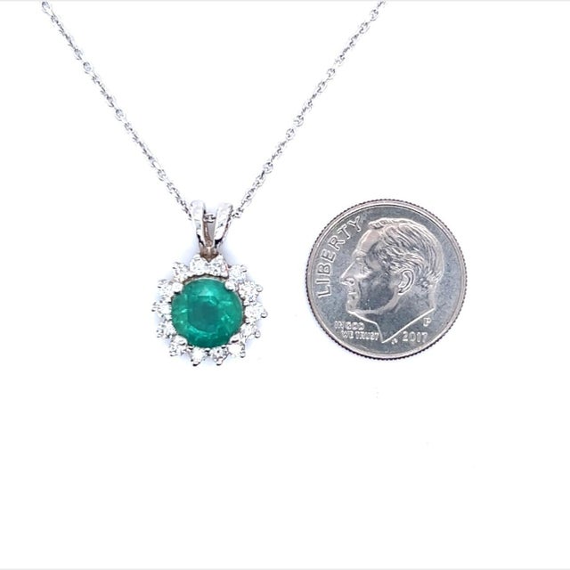 Metal Natural Emerald Diamond Pendant with Chain 14k White Gold 2 TCW Certified For Sale - Image 7 of 7