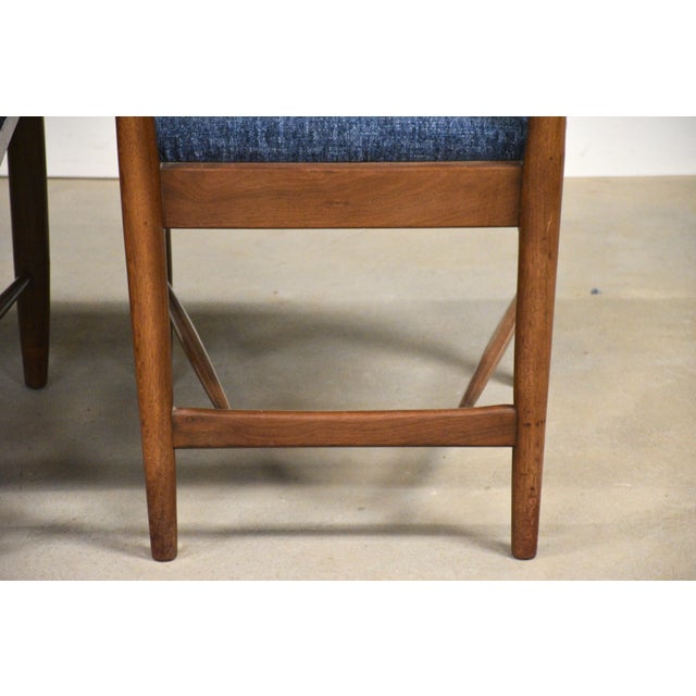 Blue Mid 20th Century Walnut Blue Mid Century Modern Dining Chairs - Set of 4 For Sale - Image 8 of 10