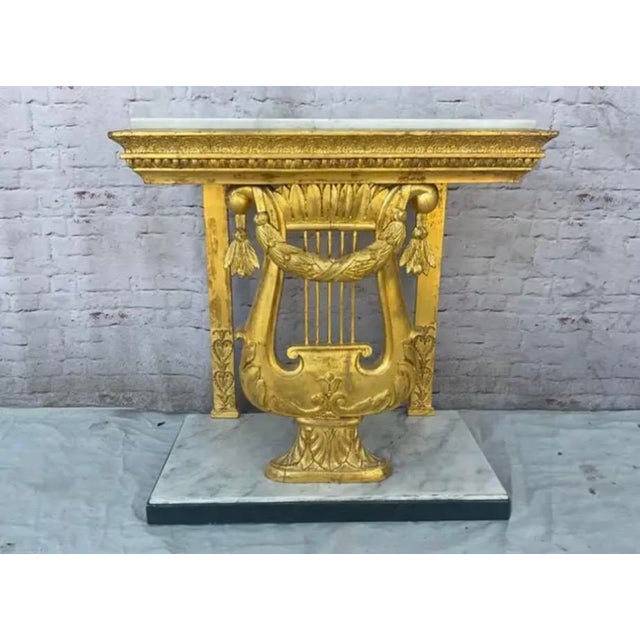 Gustavian (Swedish) Swedish Gustavian Giltwood Console Table With Lyre and Marble Top For Sale - Image 3 of 10