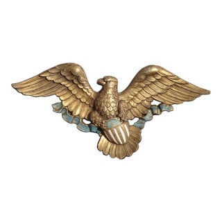 Vintage French Country Syroco Patriotic American Eagle Gold Wall Picture Plaque For Sale