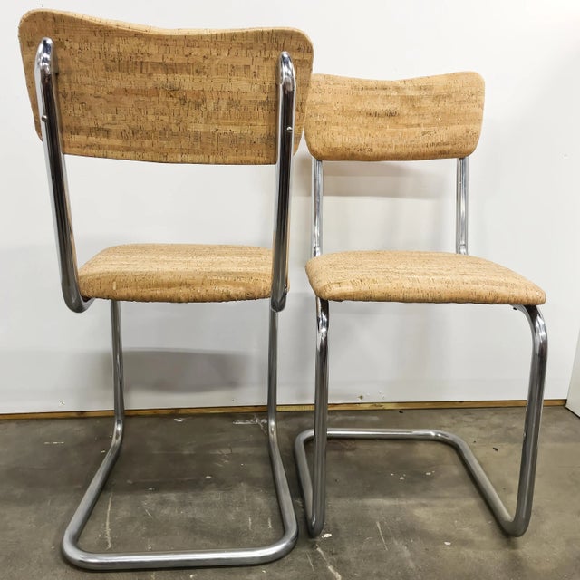 Modern Cantilever Chairs Reupholstered With Cork Fabric - a Pair For Sale - Image 4 of 9