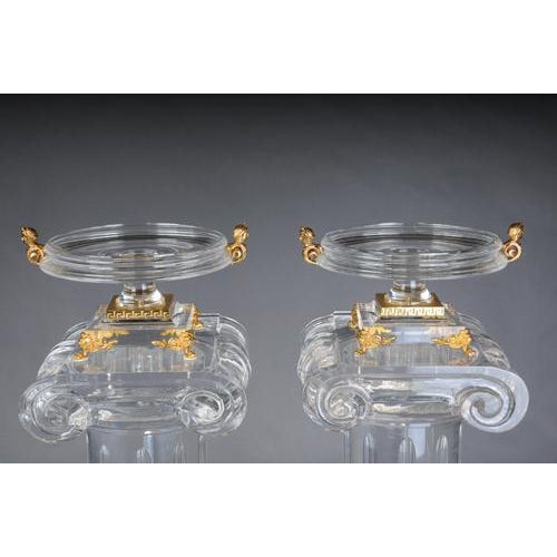 Pair (2) Acrylic Bowls in Hollywood Regency Style, Acrylic and Gilding. Solid acrylic walls, large round bowl shape...
