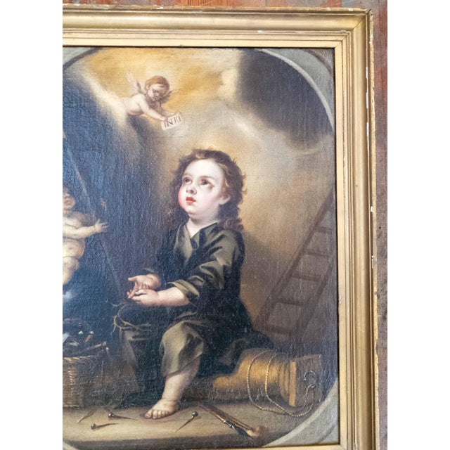 17/18th C. Spanish School Painting of Boy With Passion Attributes, Follower of Bartolomeo Esteban Murillo For Sale - Image 4 of 18