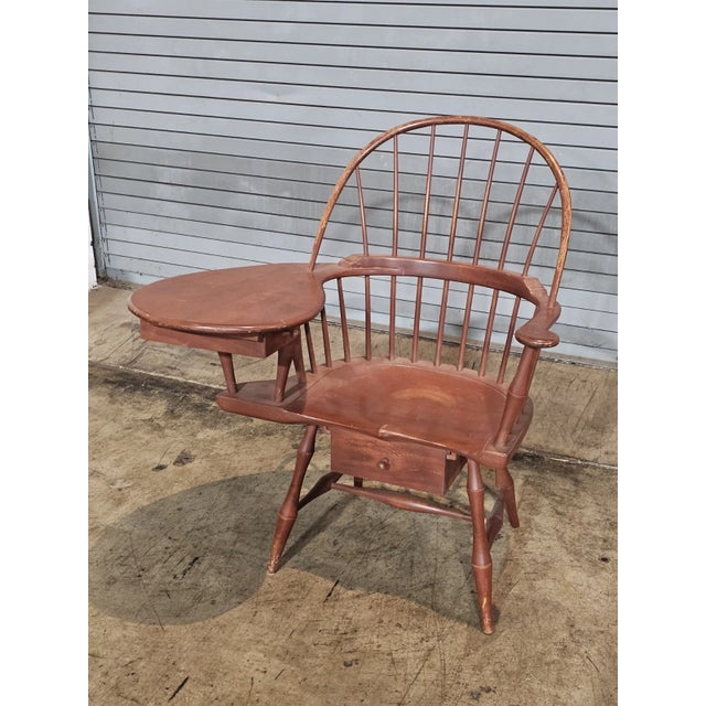 Late 20th Century Late 20th Century d.r. Dimes Red Sack Back Windsor Writing Arm Chair Bench Made New Hampshire For Sale - Image 5 of 10