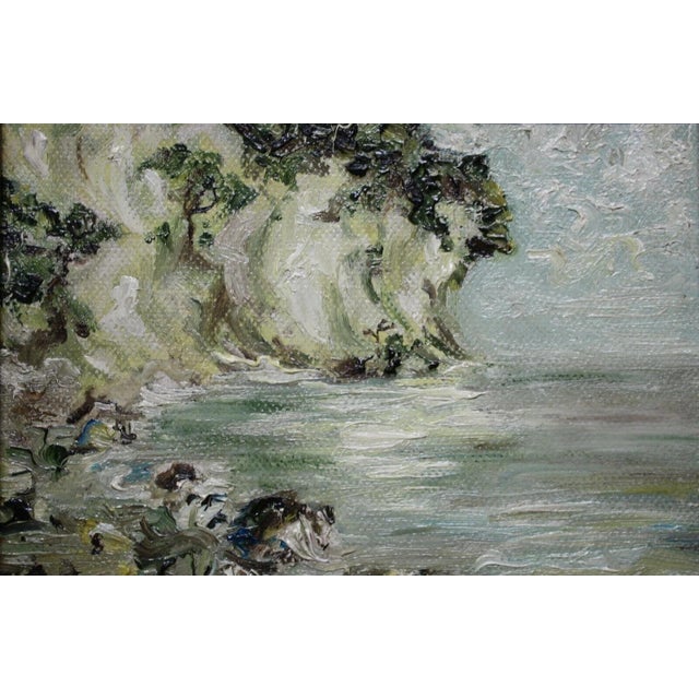 Cream Cliffside Coast, Oil Painting on Cardboard, Framed For Sale - Image 8 of 8