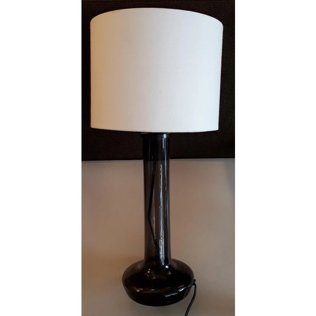 Vintage Table Lamp with Smoked Glass Base and Cream Fabric Shade from Pileprodukter Landskrona, Sweden, 1970s For Sale - Image 4 of 4