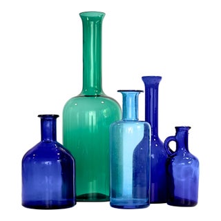 Jewel-Toned Glass Bottle Vase Curation - Group of 5 For Sale