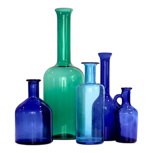 Jewel-Toned Glass Bottle Vase Curation - Group of 5