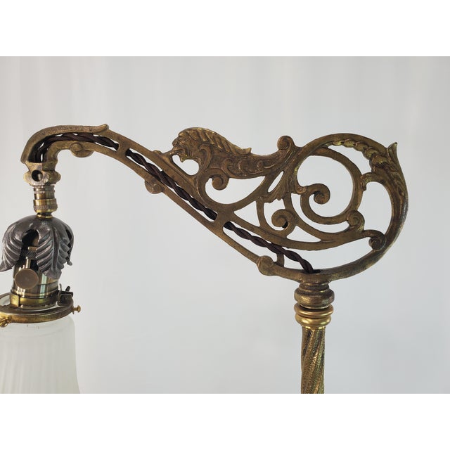 Antique Art Deco Uranium Slag Glass Bridge Arm Floor Lamp - 1920s For Sale - Image 12 of 13