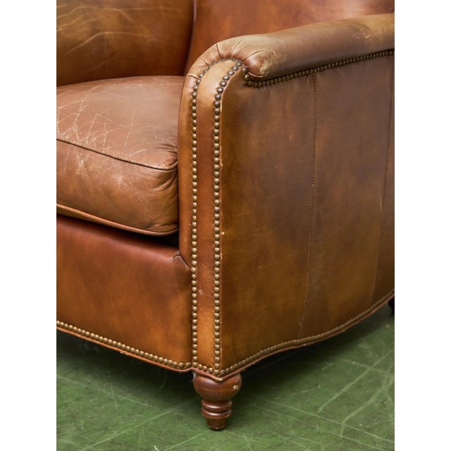 Mid 20th Century Saddle Leather Club Chair With Nailhead Trim For Sale - Image 9 of 12