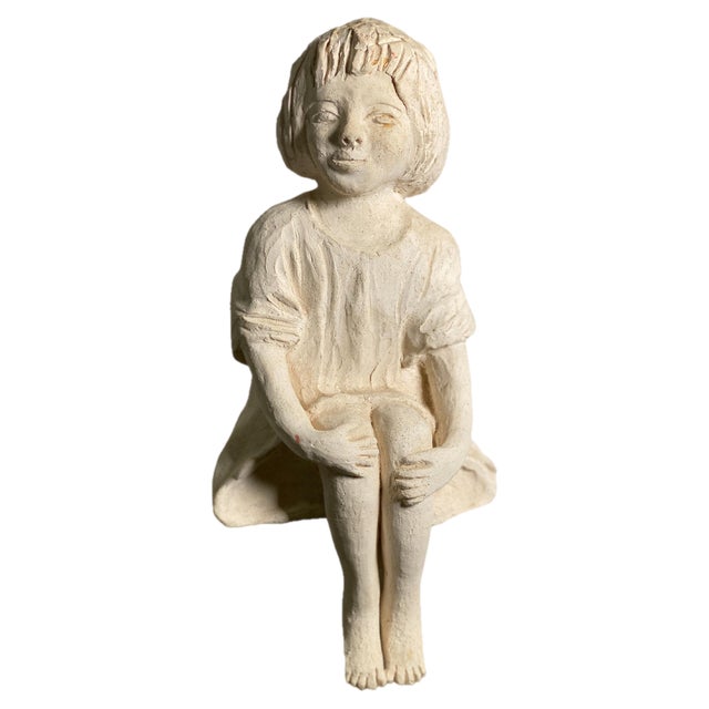 Art Deco Plaster Sitting Woman Sculpture, France, 1930 For Sale