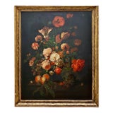 Attributed to Josef Lauer, Still Life With Roses, Tulips, Apples and Butterflies For Sale