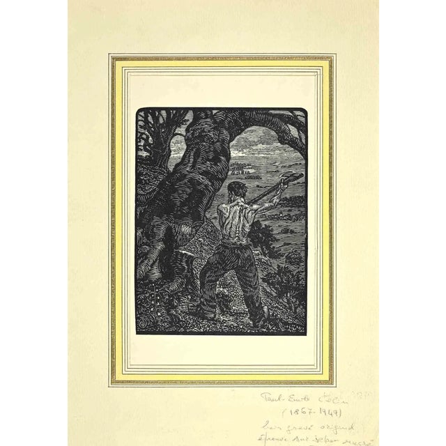 Paul Emile Colin, The Woodcutter, Woodcut, Early 20th Century For Sale