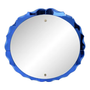 1960s Fontana Arte Style Cobalt Blue Round Double Glass Wall Mirror, Italy
