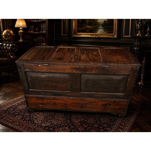 Large Victorian Oak Mule Chest Coffer with Drawers & Carved Initials For Sale - Image 10 of 12