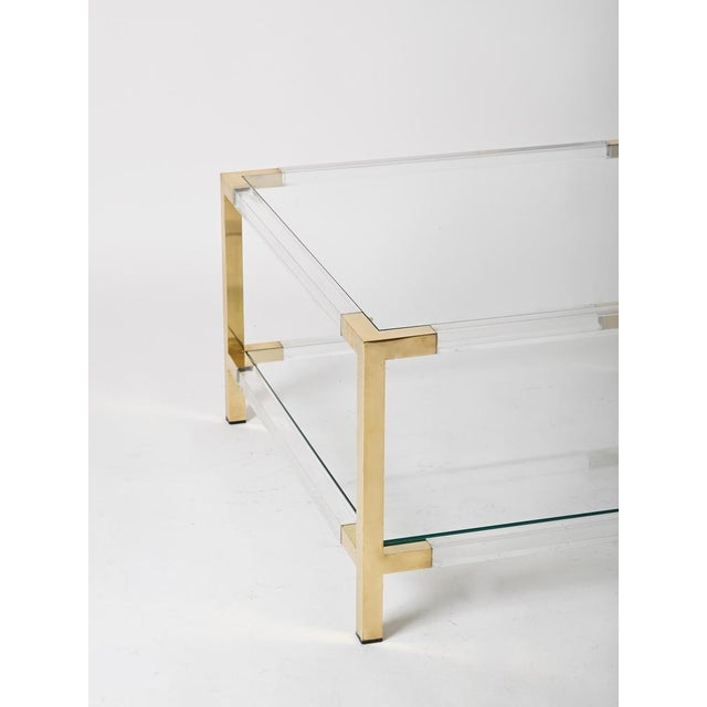 Gold Large Italian Square Coffee Table in Brass and Acrylic from Hollis Jones, 1970s For Sale - Image 8 of 12