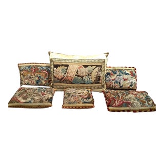 Antique Aubusson Tapestry Pillow Collection, 18th-Century Handwoven French Aubusson Tapestry For Sale