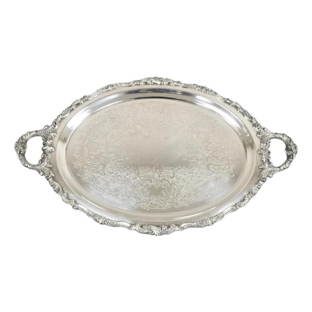 Vintage Baroque by Wallace Oval Silver Plated Victorian Serving Platter Tray For Sale