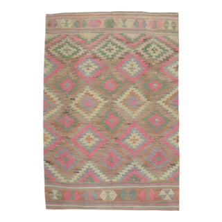 Vintage Bright Pink Turkish Kilim - 6'8" x 9'3" For Sale