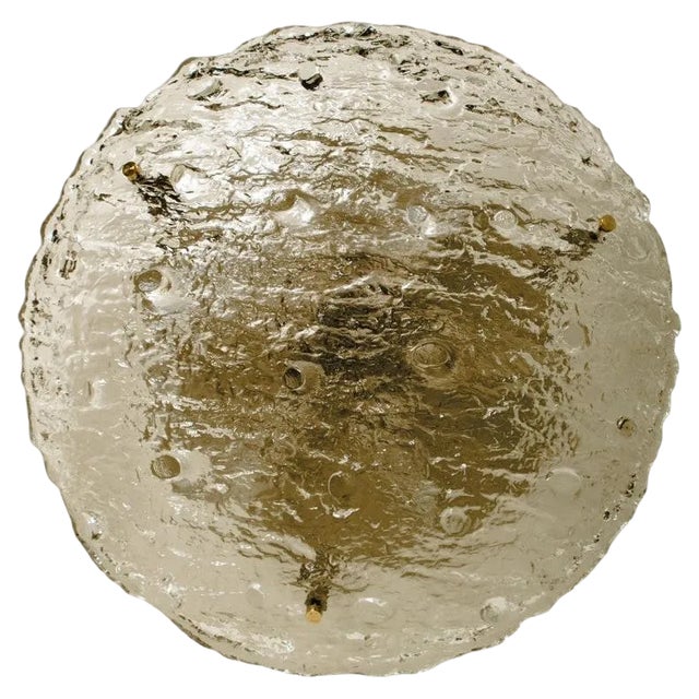 Gold Textured Wave Glass Flush Mount from Kaiser Leuchten, 1970s For Sale