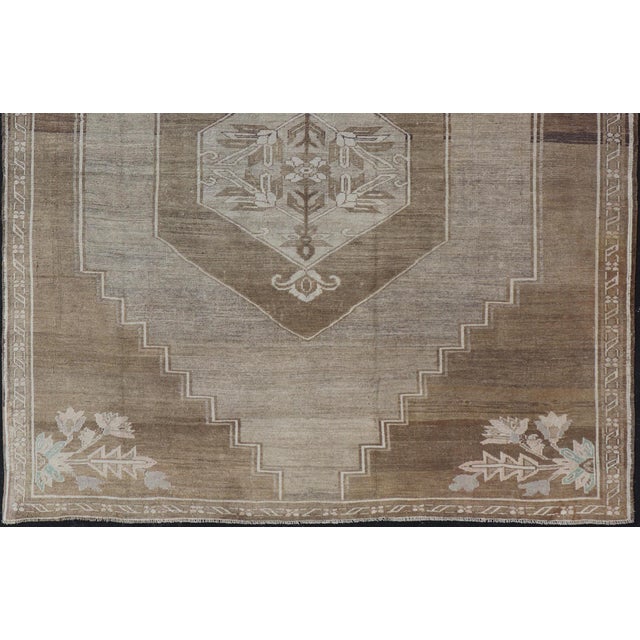 Mid 20th Century Turkish Vintage Kars Rug in Brown Background With Gray and Hints of Green For Sale - Image 5 of 14