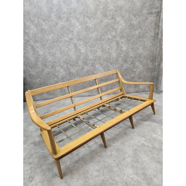 Mid 20th Century Heywood Wakefield Aristocraft Sofa Newly Reupholstered in Leather For Sale - Image 11 of 12