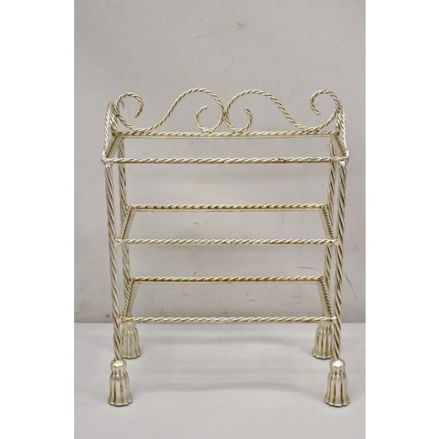 Mid 20th Century Italian Hollywood Regency Silver Leaf Gilt Iron 3 Tier Shelf Small Display Stand For Sale - Image 9 of 10