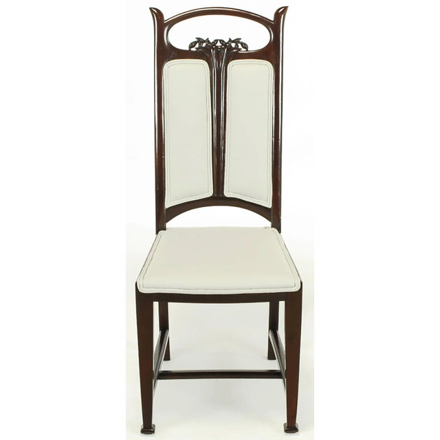 Art Nouveau Art Nouveau Mahogany Side Chairs With Dove Grey Wool Upholstery - a Pair For Sale - Image 3 of 11