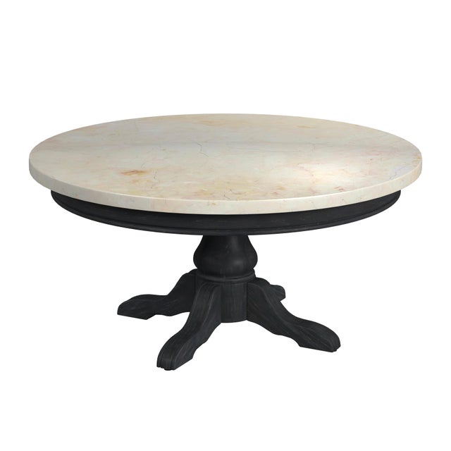 Wood Danielle 38 in. W Round Marble and Wood Pedestal Coffee Table, Washed Black For Sale - Image 7 of 7