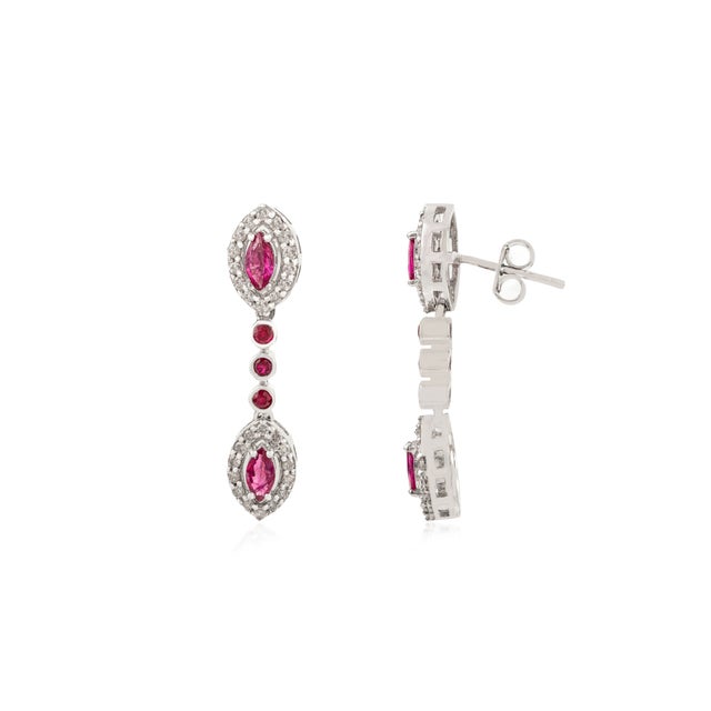 Not Yet Made - Made To Order One-of-a-Kind Design 925 Silver Natural Ruby Diamond Dangle Earrings- A Pair For Sale - Image 5 of 10