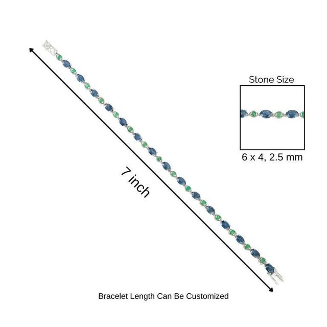 Blue Natural Sapphire & Emerald Mix Alternative Set Gemstone Tennis Bracelet For Sale - Image 8 of 10