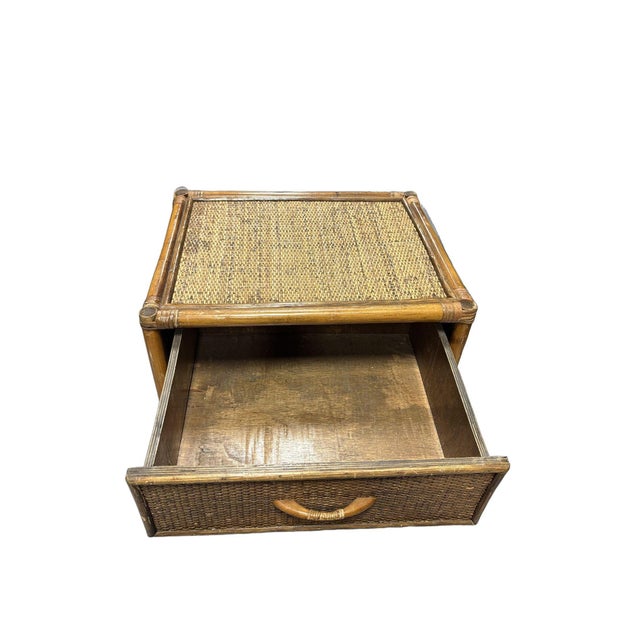 19th Century Aesthetic Movement Rattan & Woven Wicker Three Drawer Nightstand For Sale - Image 4 of 11