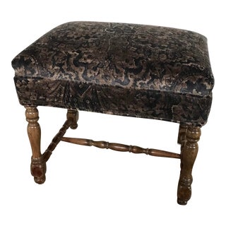Old World Weaver Upholstered Velevet Antique Bench For Sale
