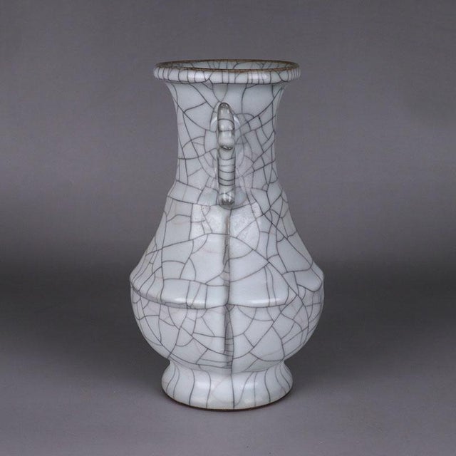 Art Deco Chinese Ceramic Vase Guan Ware Crackle Glaze Celadon Huagu Vase For Sale - Image 3 of 10