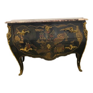 Early 20th Century French Louis XV Commode Bombe Chest With Marble Top For Sale