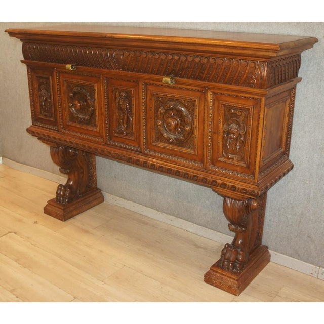 Renaissance Florentine Sculpted Wood Credenza, 1890s For Sale - Image 5 of 14