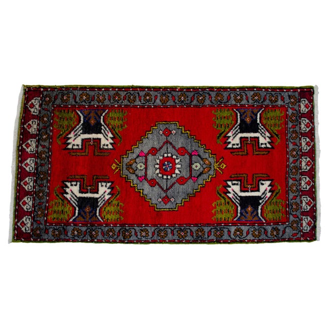 1970s 1970s Hand Knotted Turkish Small Rug Decorative Mat for Bathroom - Kitchen and Entryway - 20'' X 39'' For Sale - Image 5 of 14