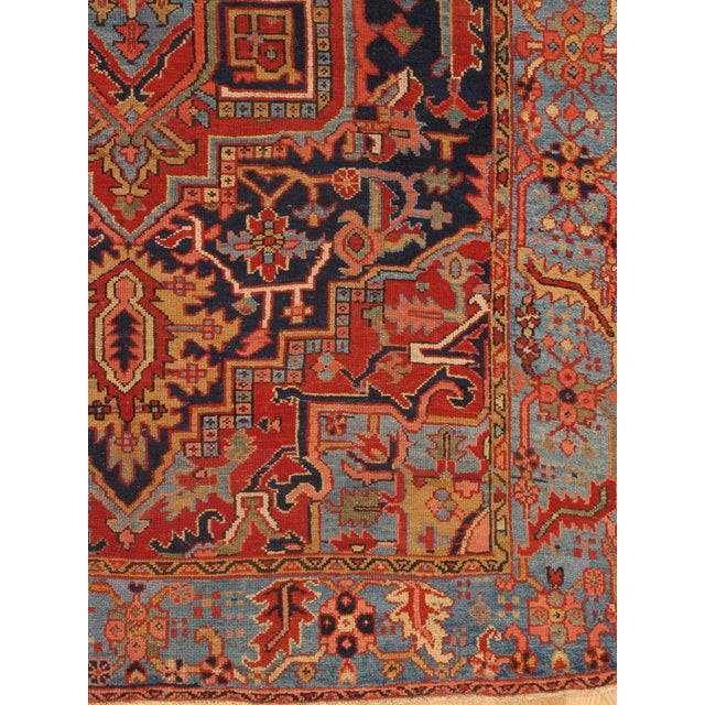 Antique Persian Heriz Carpet Handmade Wool Oriental Rug, Navy, Light Blue, Gold For Sale - Image 11 of 12