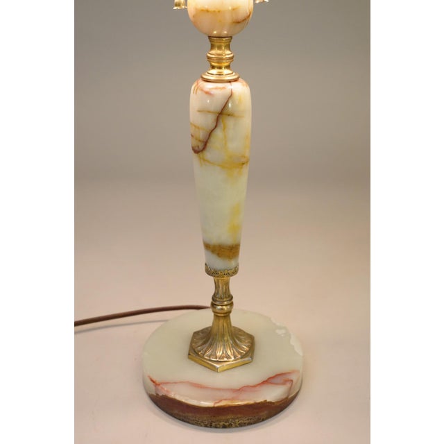 Art Deco 1930s French Art Deco Neoclassic Green Banded Onyx Marble Bronze/Brass Table Lamp For Sale - Image 3 of 10