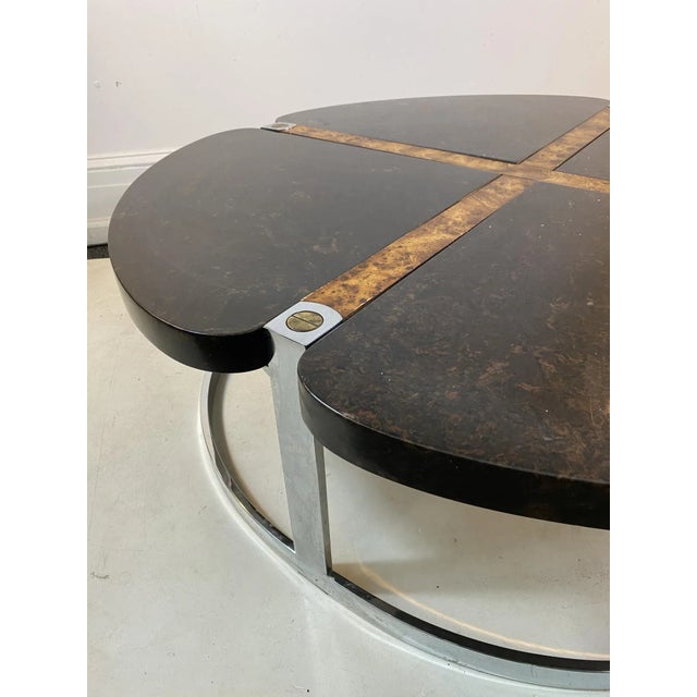 Modern 1970s Gucci Style Modernist Stone, Chrome & Brass Design Coffee Table For Sale - Image 3 of 13