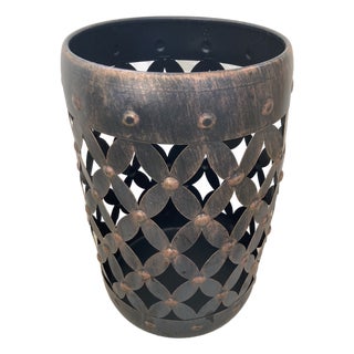 Antiqued Look Modern Trellis Metal Umbrella Stand Garden Stool or Side Table For Sale