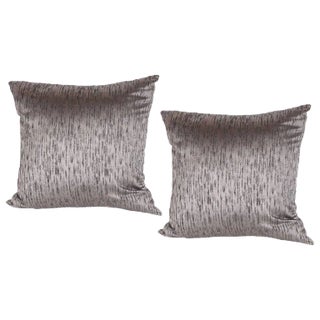 Modernist Pillows in Iridescent Lavender With Organic Black Pattern- a Pair For Sale