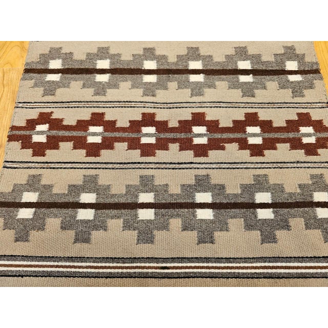 Vintage Native American Indian Navajo Rug, Geometric Banded Pattern, Wool & Cotton, 2x3 For Sale - Image 12 of 14