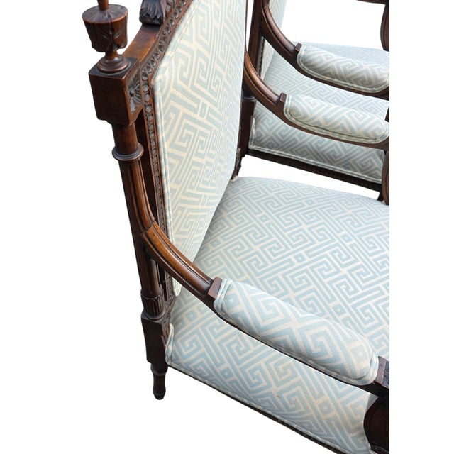 Pair of Antique French Hand-Carved Louis XVI Style Armchairs For Sale - Image 4 of 11