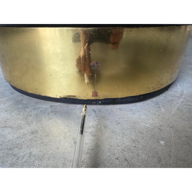 1970s Gabriella Crespi–Style Black Painted Pencil Reed Rattan Round Dining Table With Brass Base For Sale - Image 11 of 12