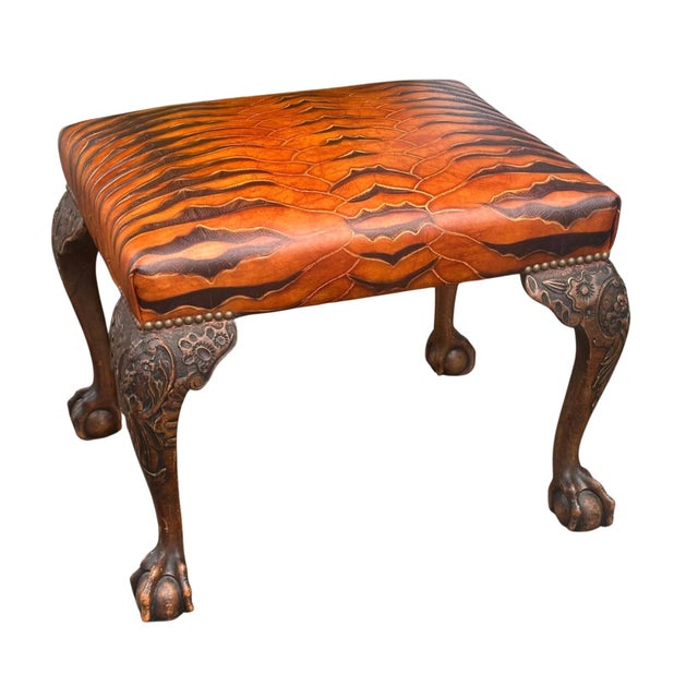Georgian 19C Style Carved Mahogany Foot Stool Ottoman Bench.