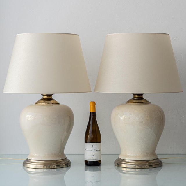 Cream Crackle-Glaze Ceramic Ginger Jar Table Lamps, France, 1980s, Set of 2 For Sale - Image 3 of 17