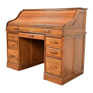 Victorian Carved Solid Oak Roll Top Desk