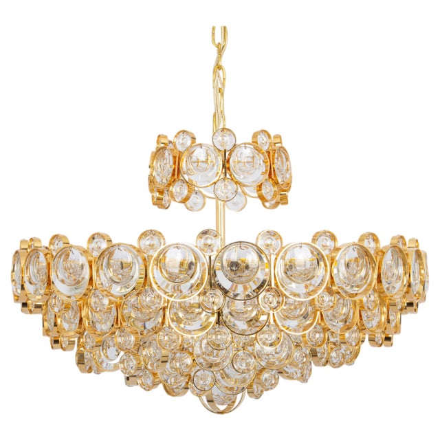 Large Gilt Brass Chandelier attributed to Sciolari for Palwa, Germany, 1970s For Sale