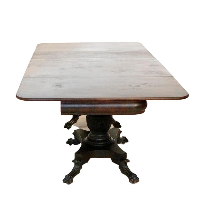Antique American Empire Greco Flame Mahogany Double Pedestal Banquet Table 1840 For Sale - Image 6 of 12
